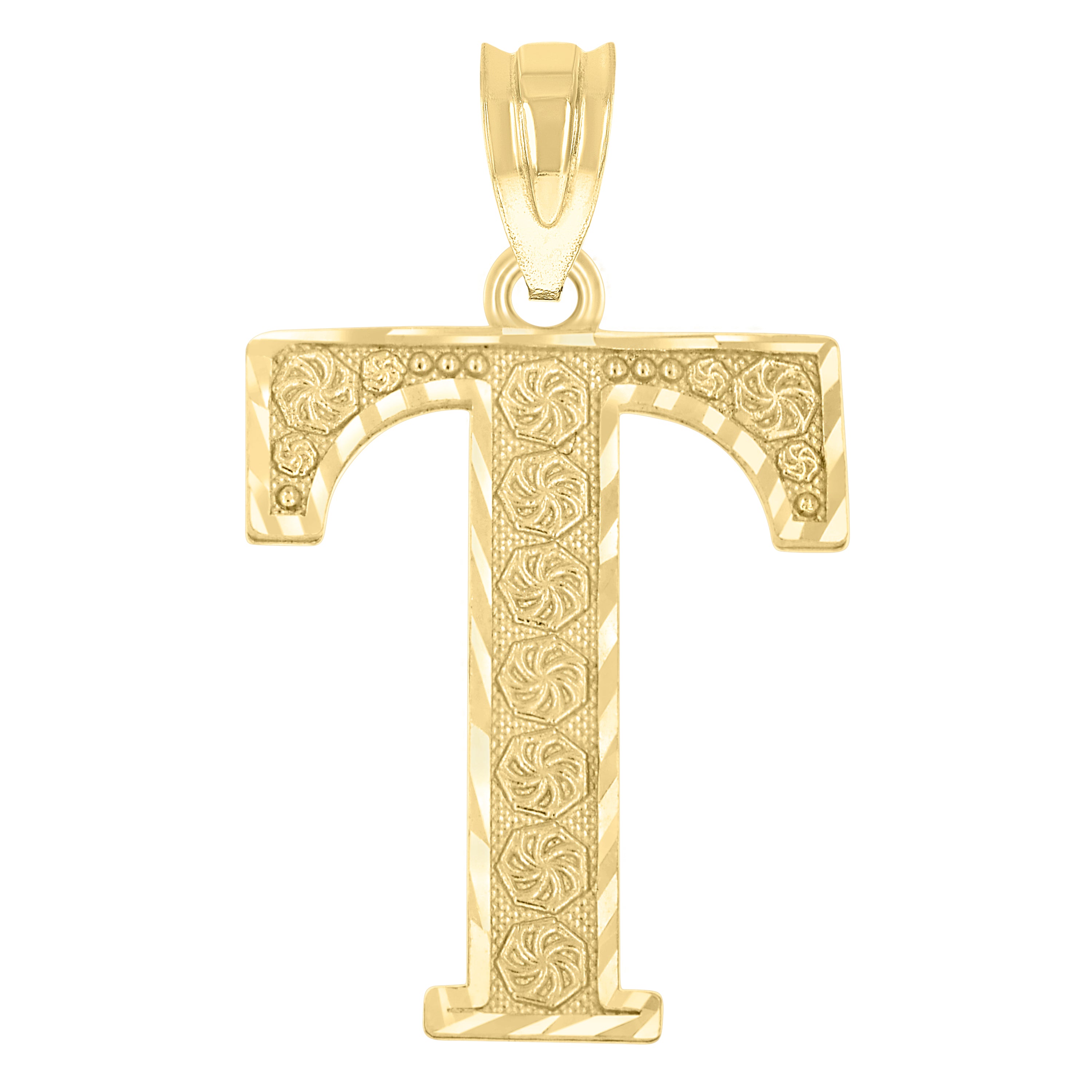 10kt Yellow Gold Unisex Diamond-Cut Initial Letter T Charm Pendant
