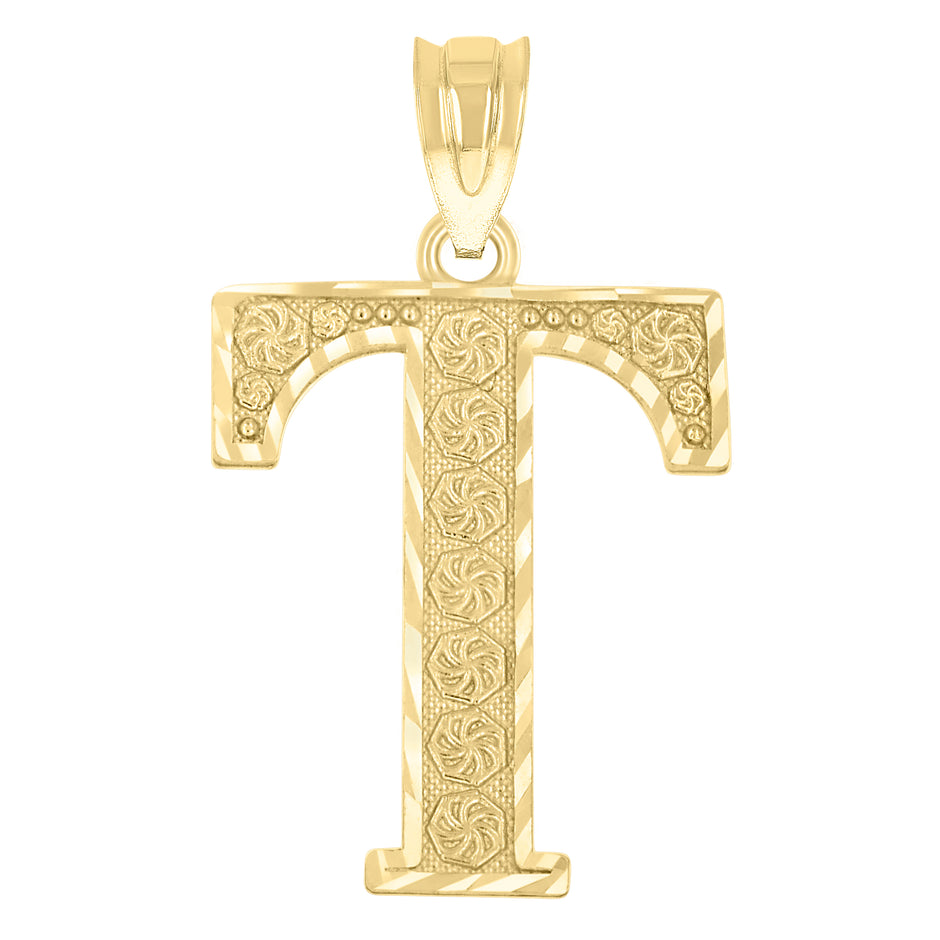 10kt Yellow Gold Unisex Diamond-Cut Initial Letter T Charm Pendant