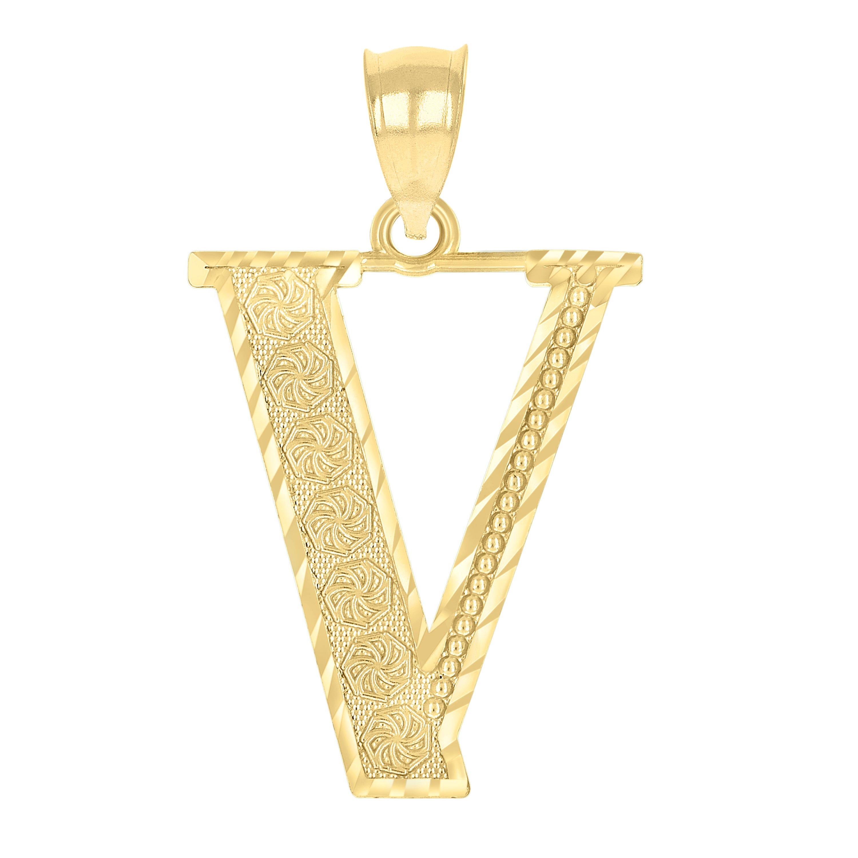 10kt Yellow Gold Unisex Diamond-Cut Initial Letter V Charm Pendant