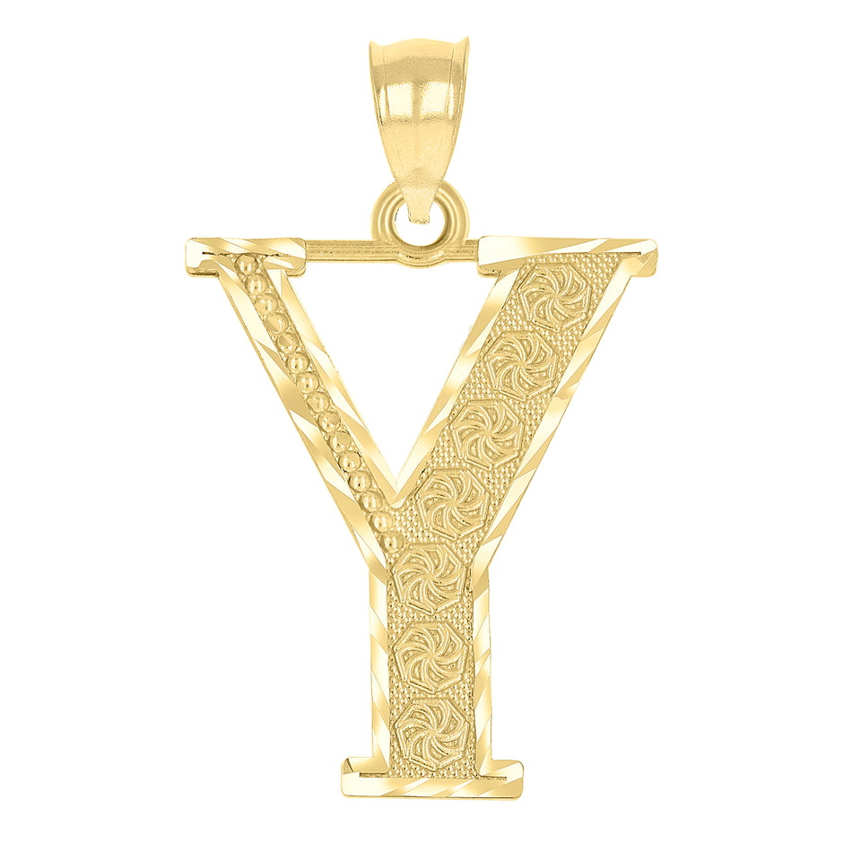10kt Yellow Gold Unisex Diamond-Cut Initial Letter Y Charm Pendant