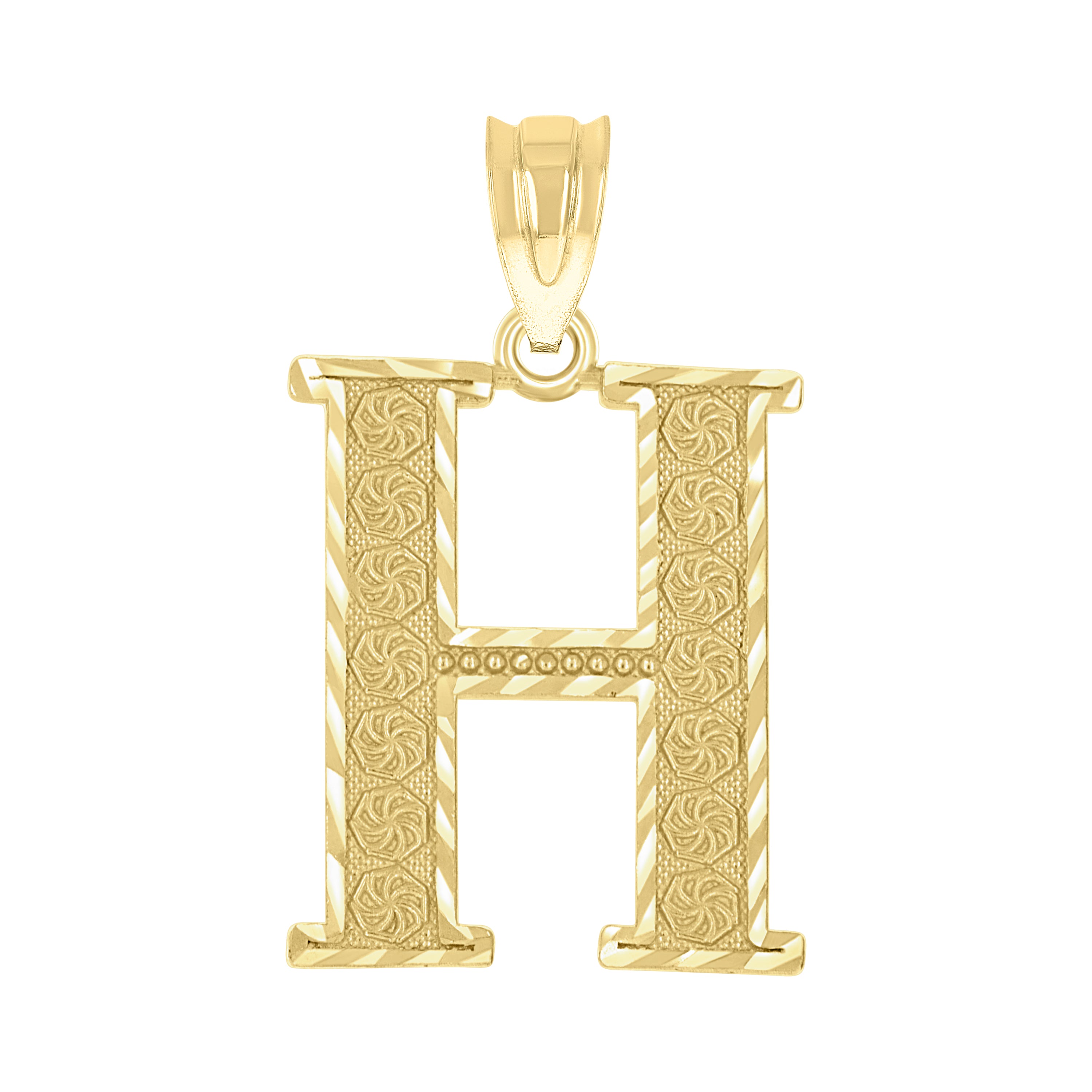 10kt Yellow Gold Unisex Diamond-Cut Initial Letter H Charm Pendant