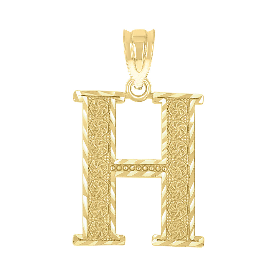 10kt Yellow Gold Unisex Diamond-Cut Initial Letter H Charm Pendant