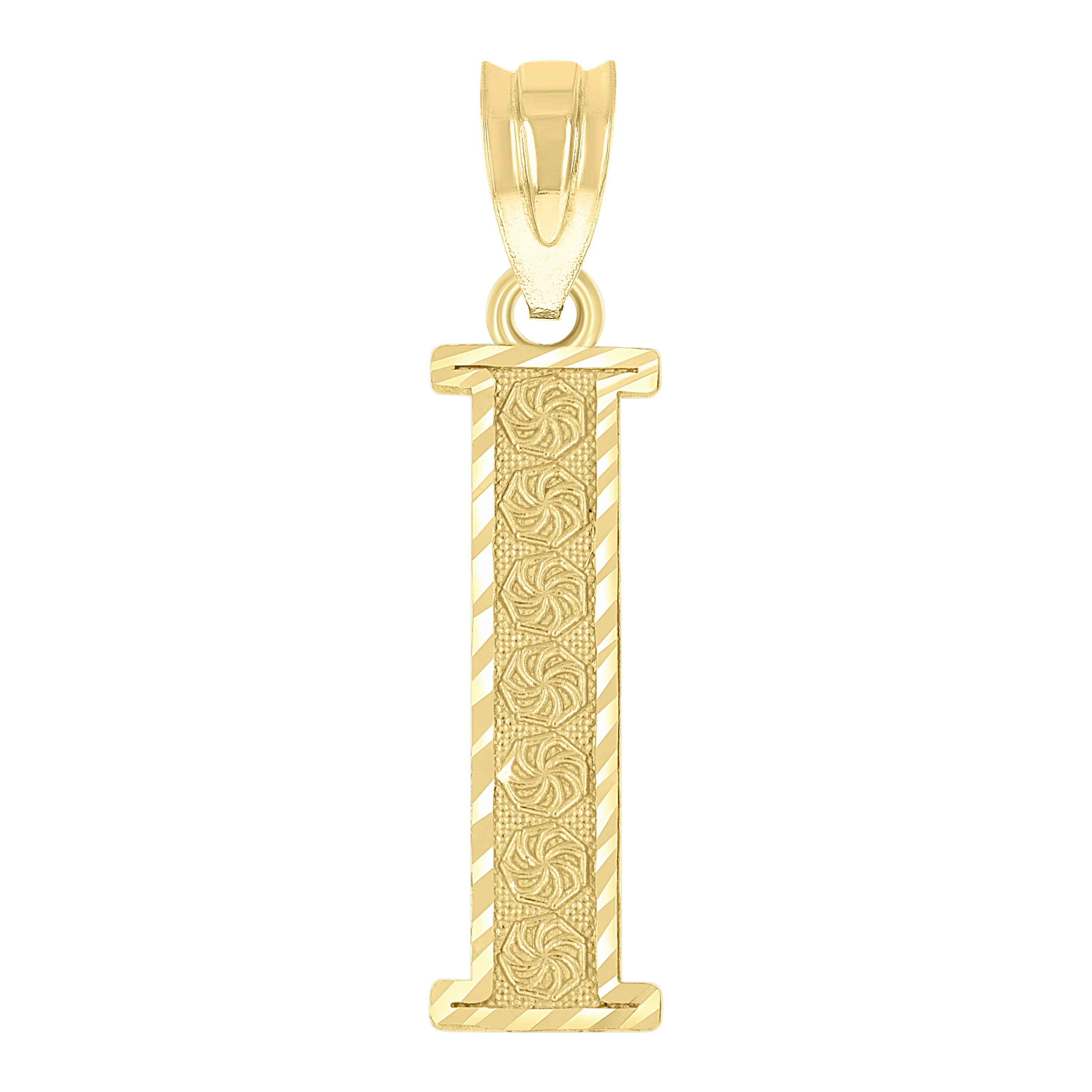 10kt Yellow Gold Unisex Diamond-Cut Initial Letter I Charm Pendant