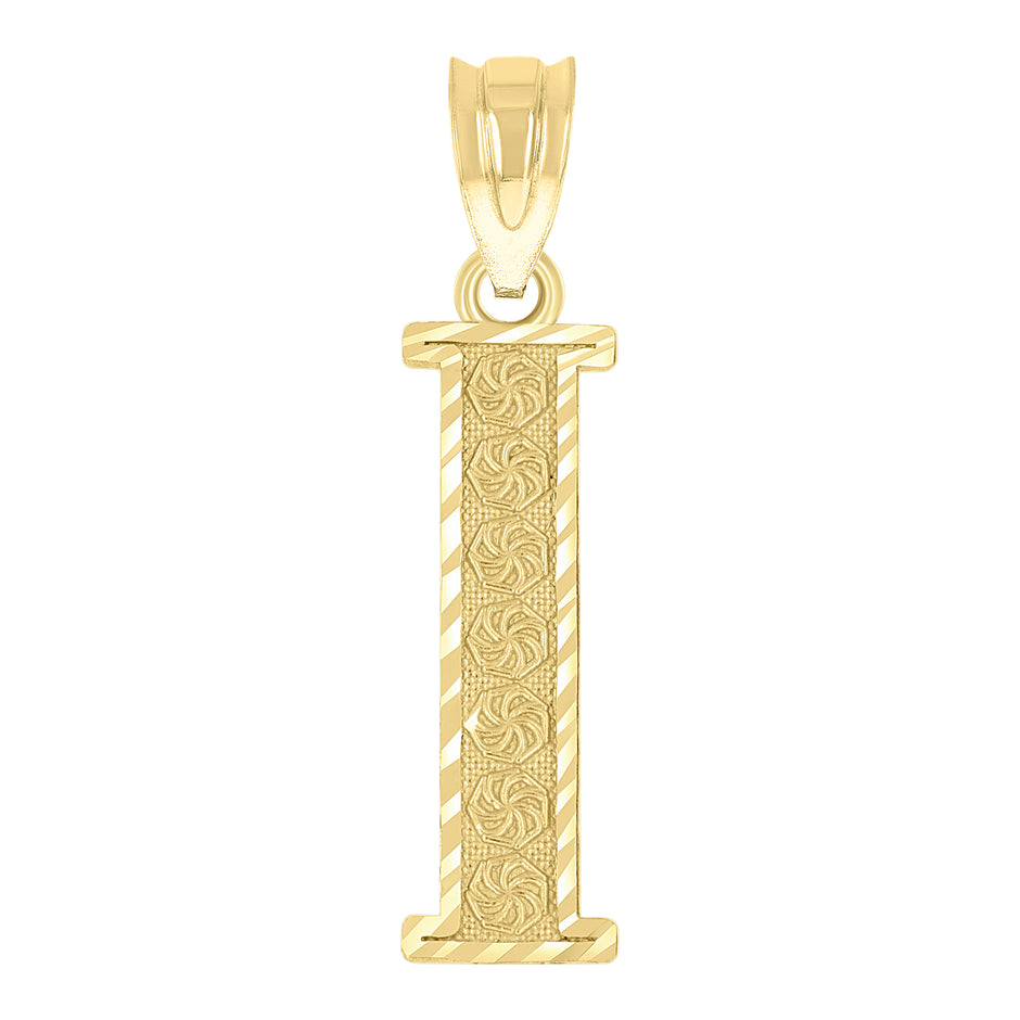 10kt Yellow Gold Unisex Diamond-Cut Initial Letter I Charm Pendant