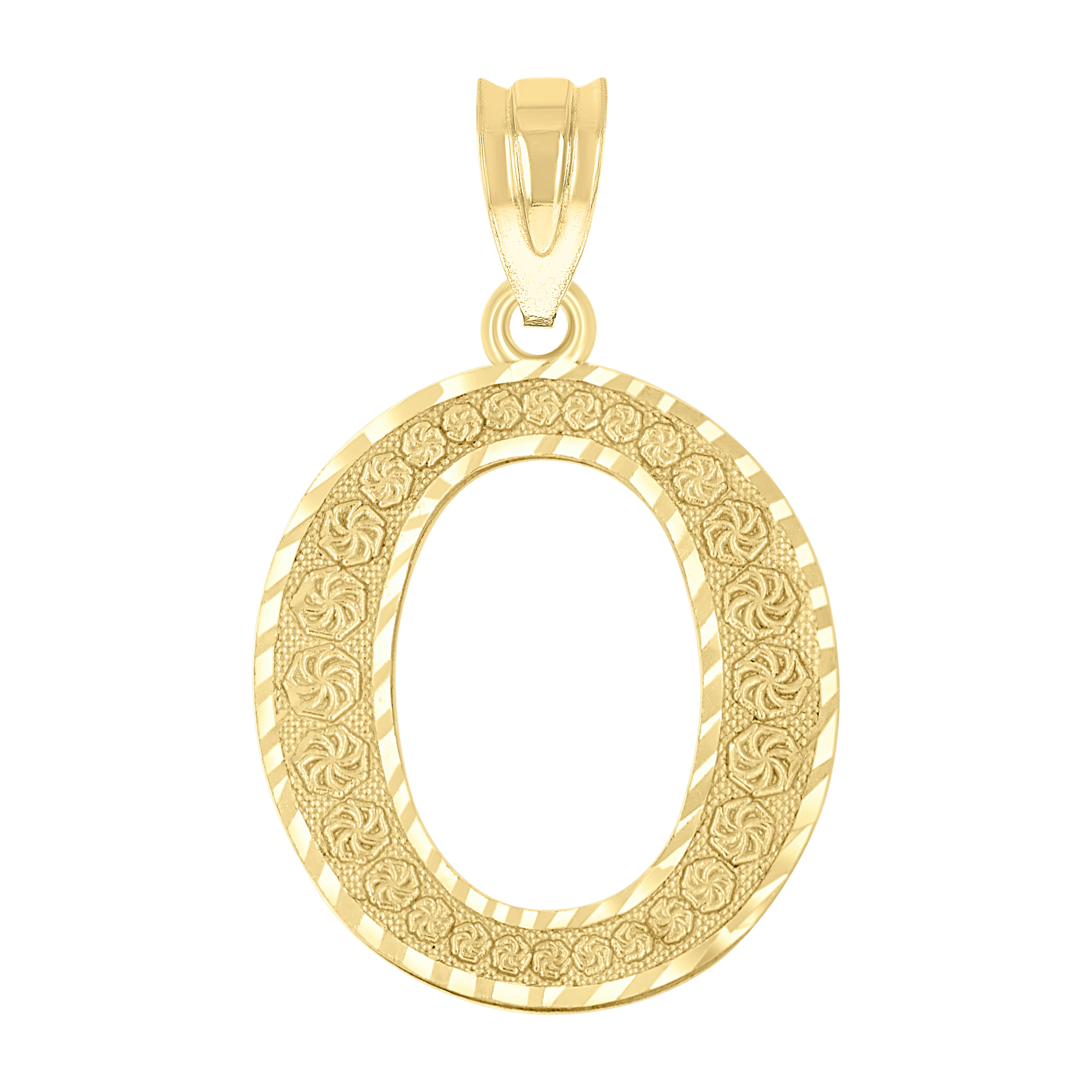 10kt Yellow Gold Unisex Diamond-Cut Initial Letter O Charm Pendant