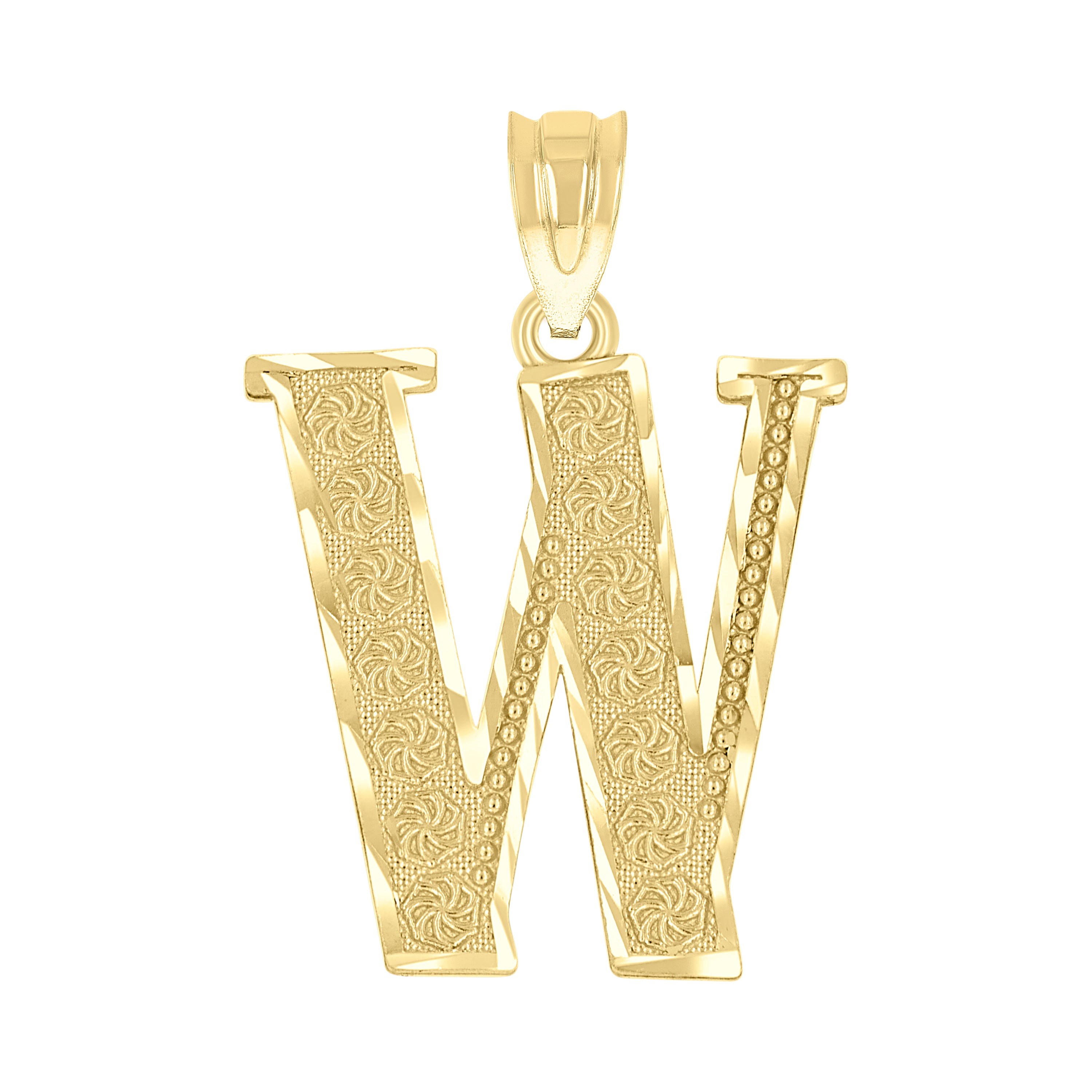 10kt Yellow Gold Unisex Diamond-Cut Initial Letter W Charm Pendant