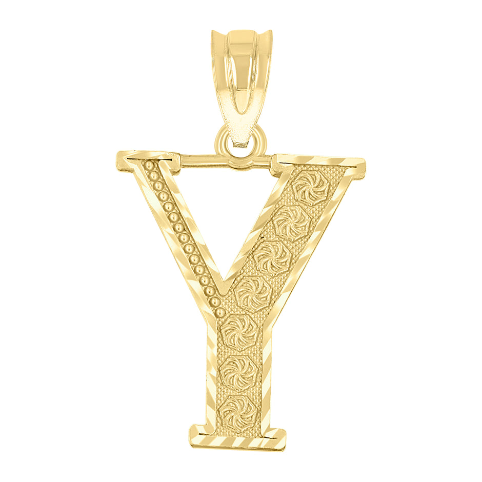 10kt Yellow Gold Unisex Diamond-Cut Initial Letter Y Charm Pendant
