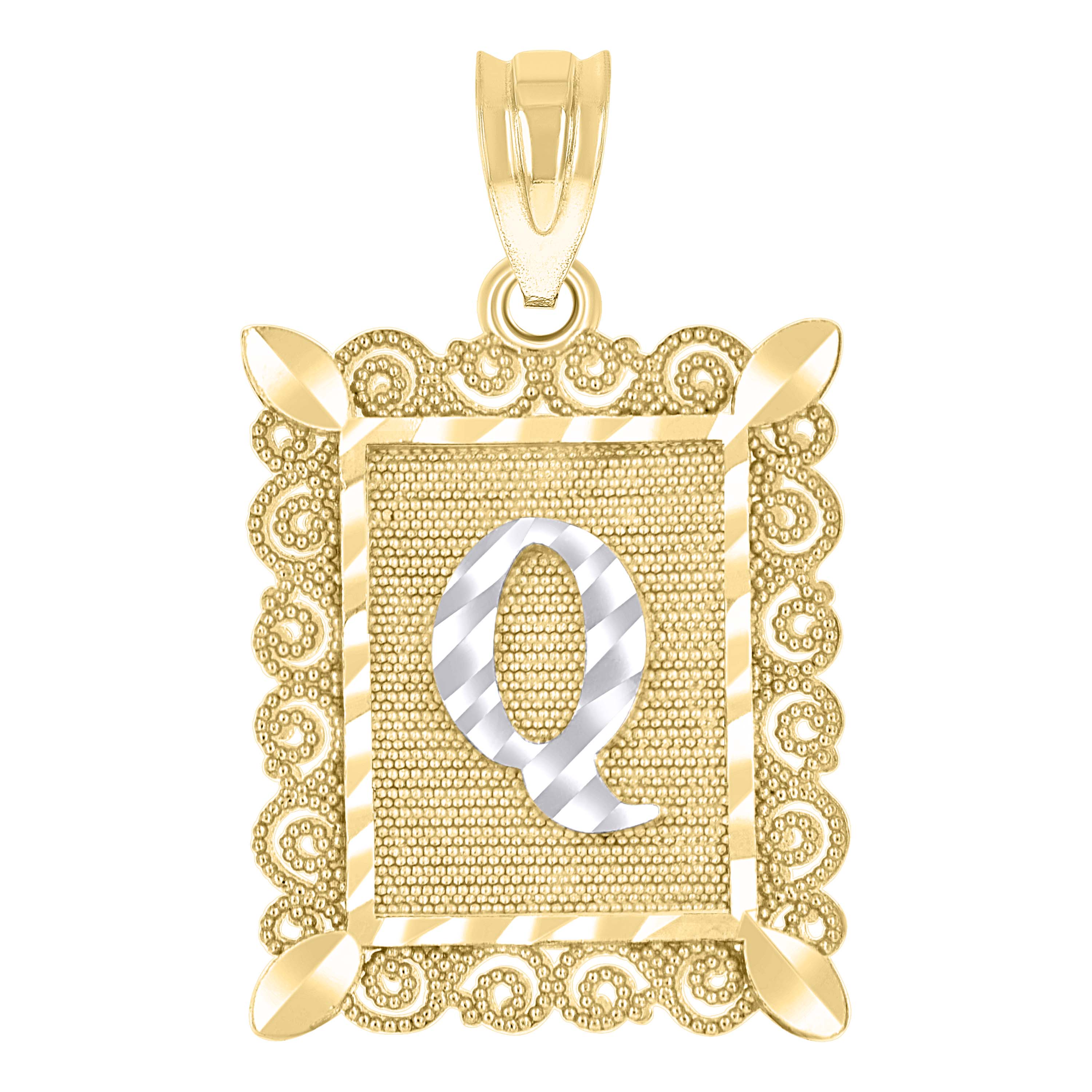 10kt Two-tone Gold Unisex Initial Alphabet Q Charm Pendant