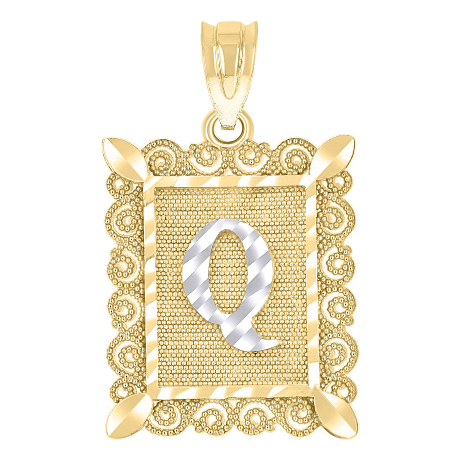 10kt Two-tone Gold Unisex Initial Alphabet Q Charm Pendant
