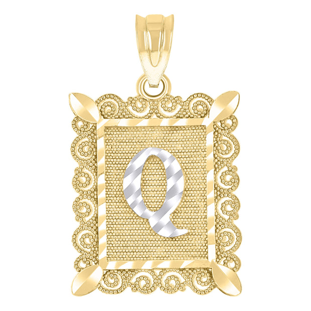 10kt Two-tone Gold Unisex Initial Alphabet Q Charm Pendant