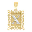 10kt Two-Tone Gold Unisex Diamond-Cut Initial X Charm Pendant
