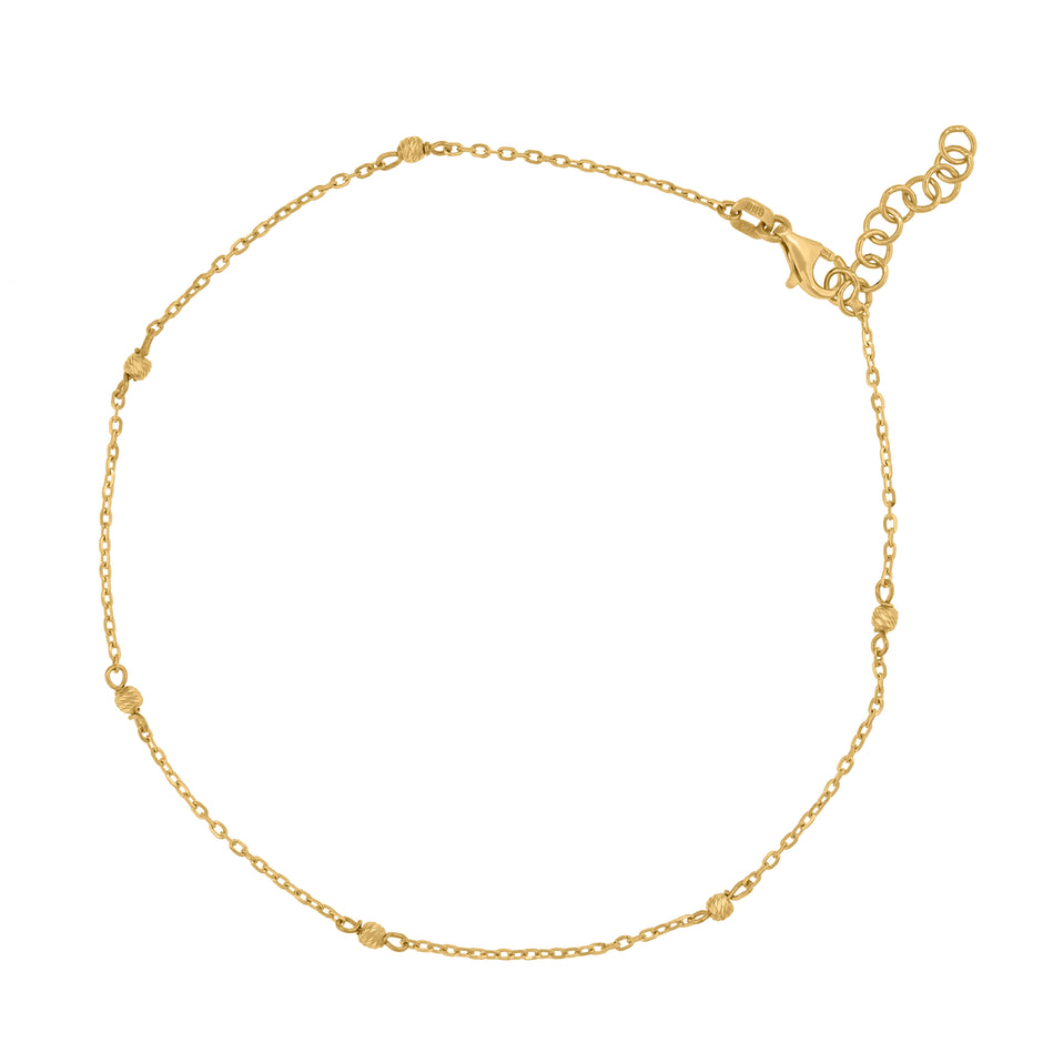 14Kt Yellow Gold Womens Polished Finish Textured Beaded Anklet