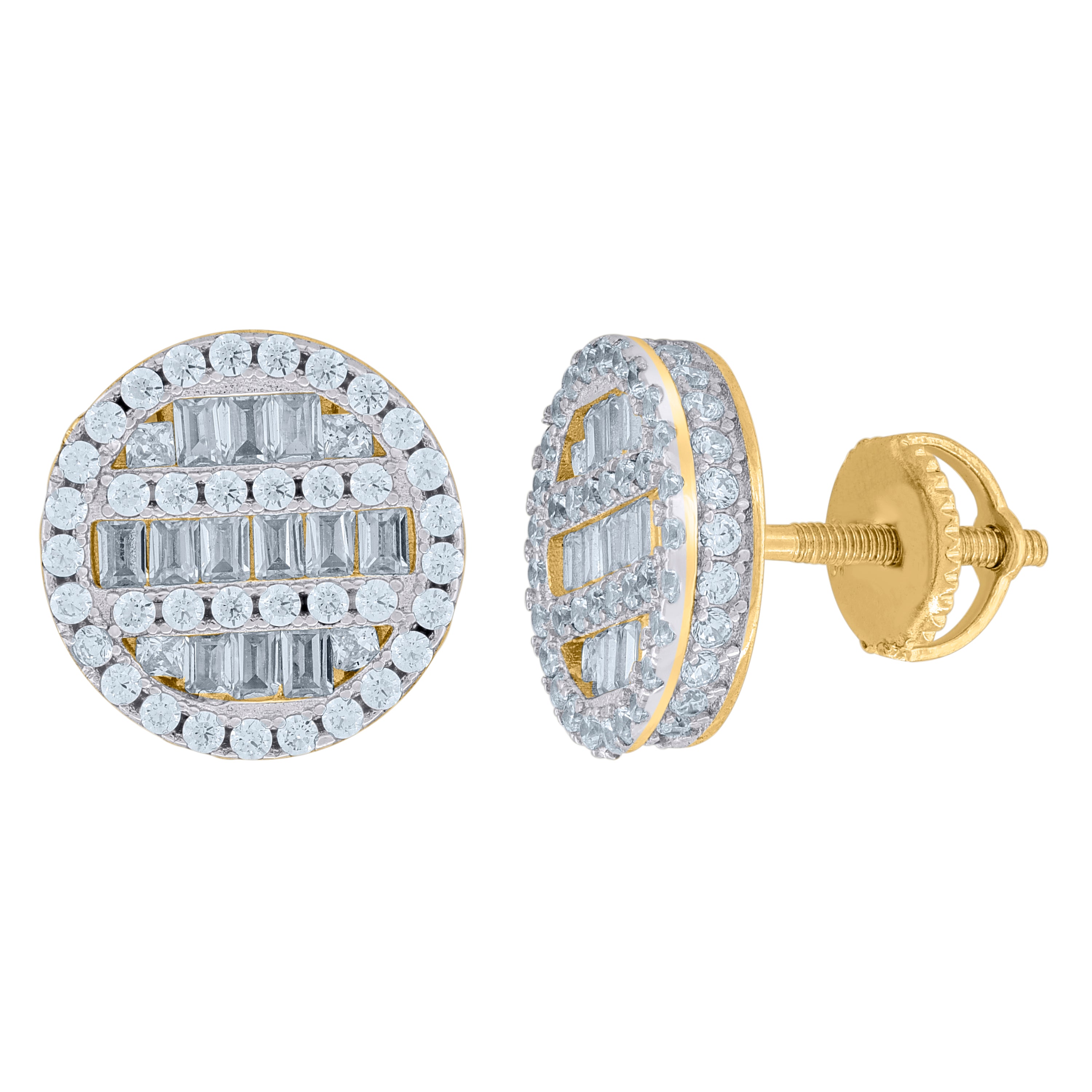 925 Sterling Silver Yellow-Tone Womens Baguette Cubic Zirconia Round Stud Earrings