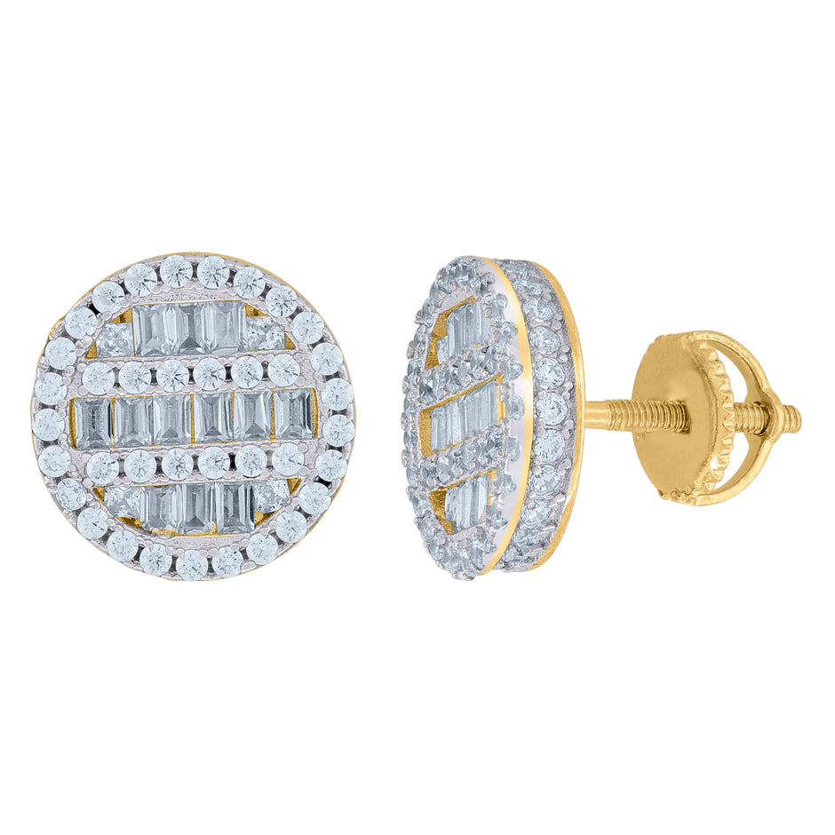925 Sterling Silver Yellow-Tone Womens Baguette Cubic Zirconia Round Stud Earrings
