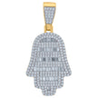 925 Sterling Silver Yellow-Tone Mens Baguette Round Cubic-Zirconia Humsa Symbol Religious Charm Pendant 