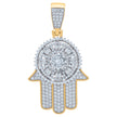 925 Sterling Silver Yellow-Tone Mens Baguette Round Cubic-Zirconia Humsa Symbol Religious Charm Pendant 