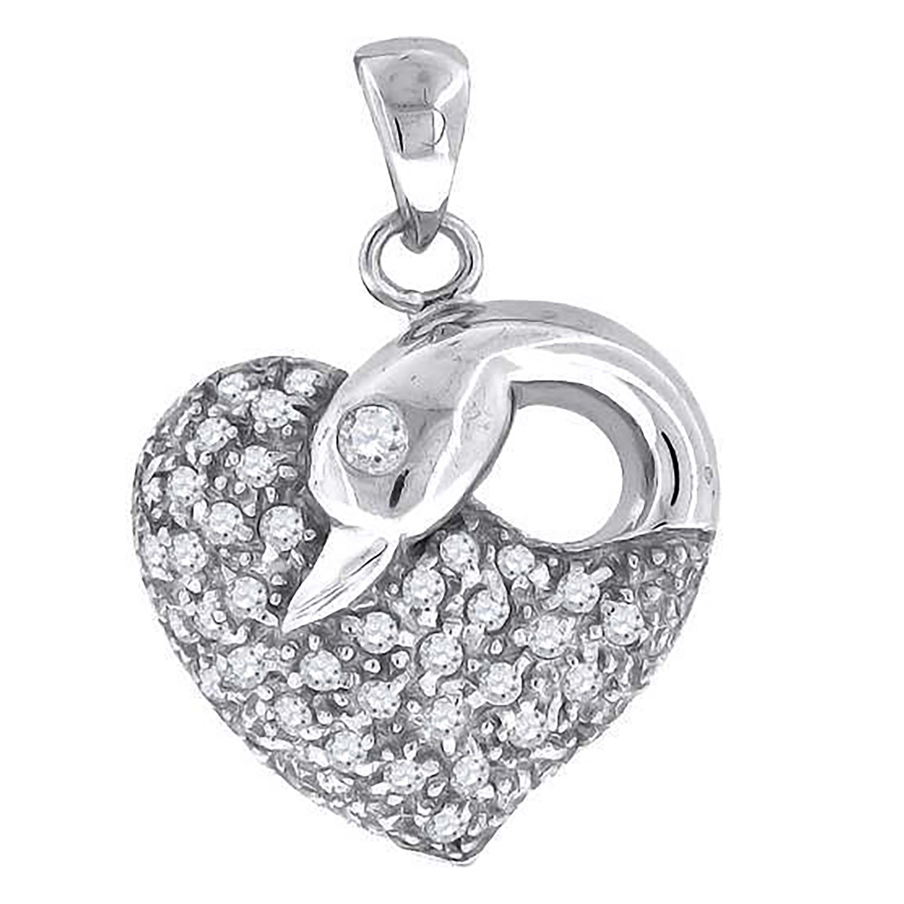 925 Sterling Silver Womens Cubic Zirconia Heart Charm Pendant