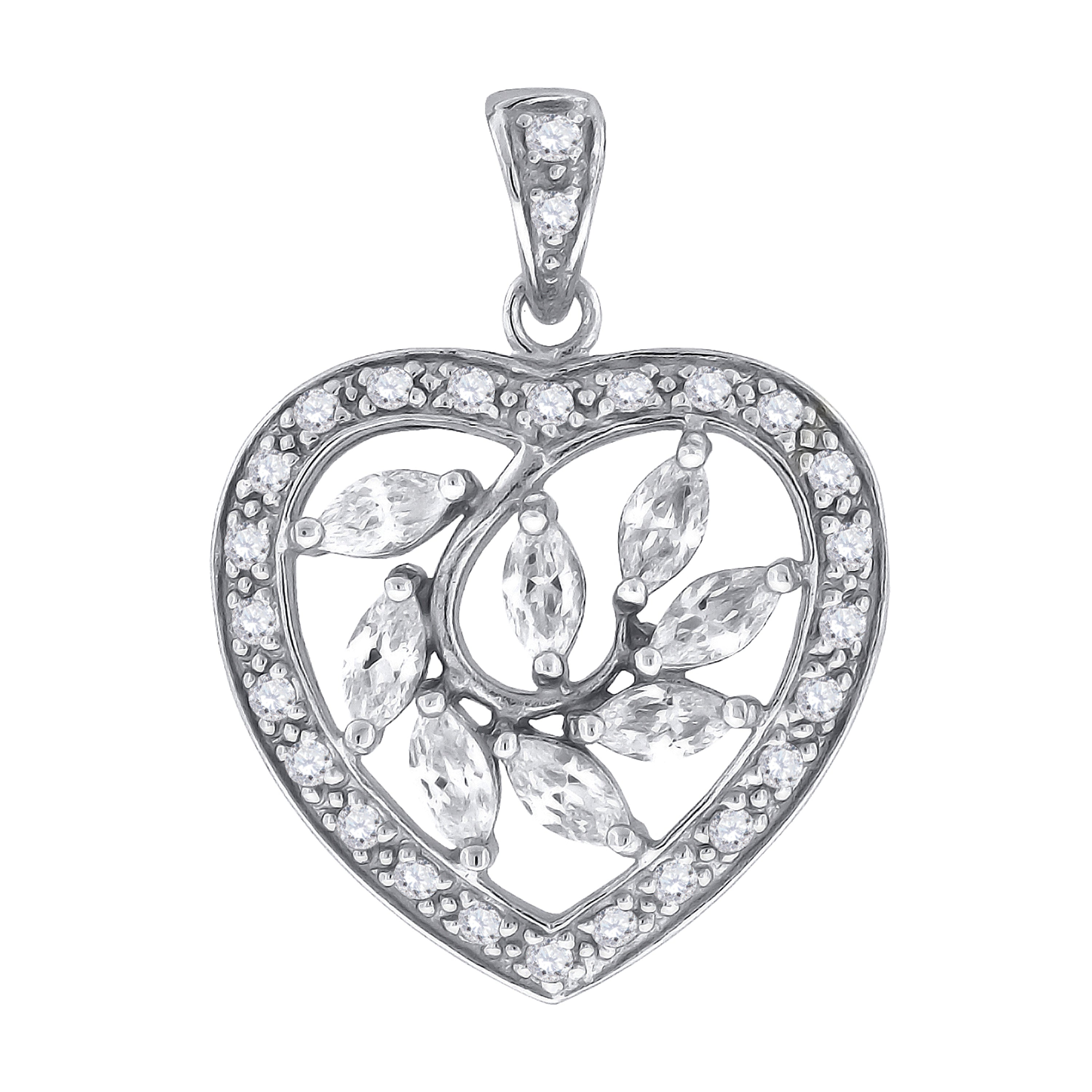 925 Sterling Silver Womens Cubic Zirconia Heart Charm Pendant