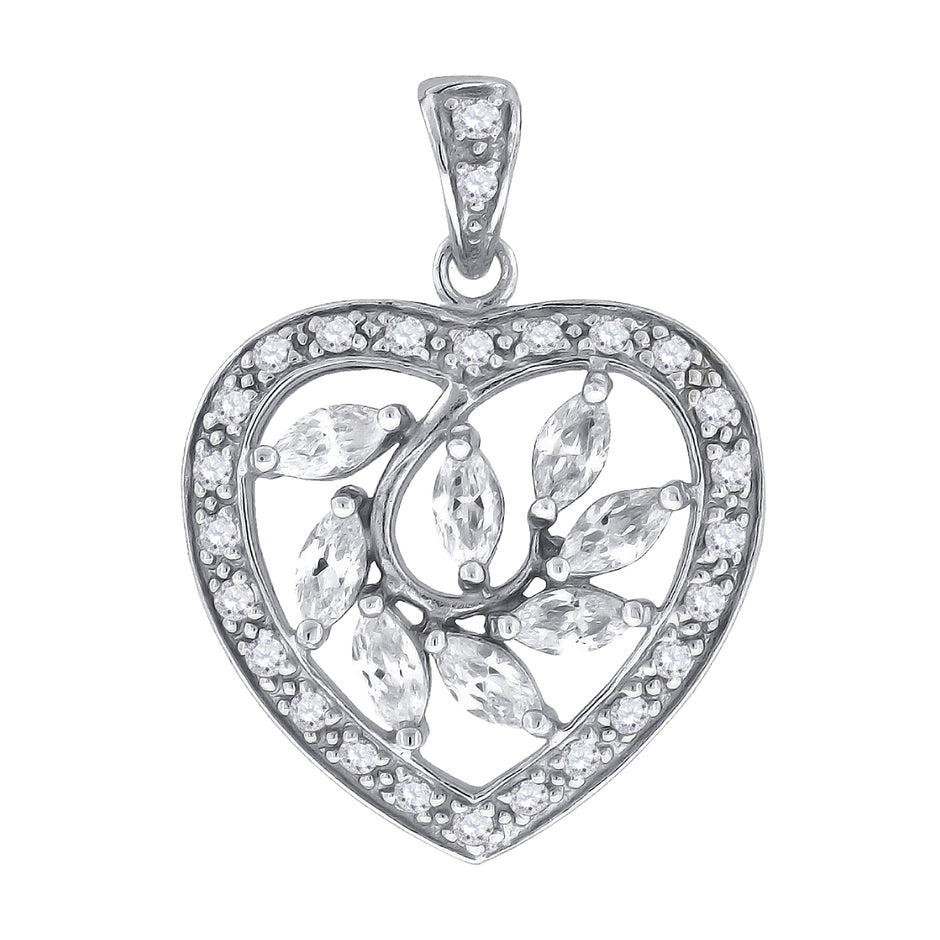925 Sterling Silver Womens Cubic Zirconia Heart Charm Pendant