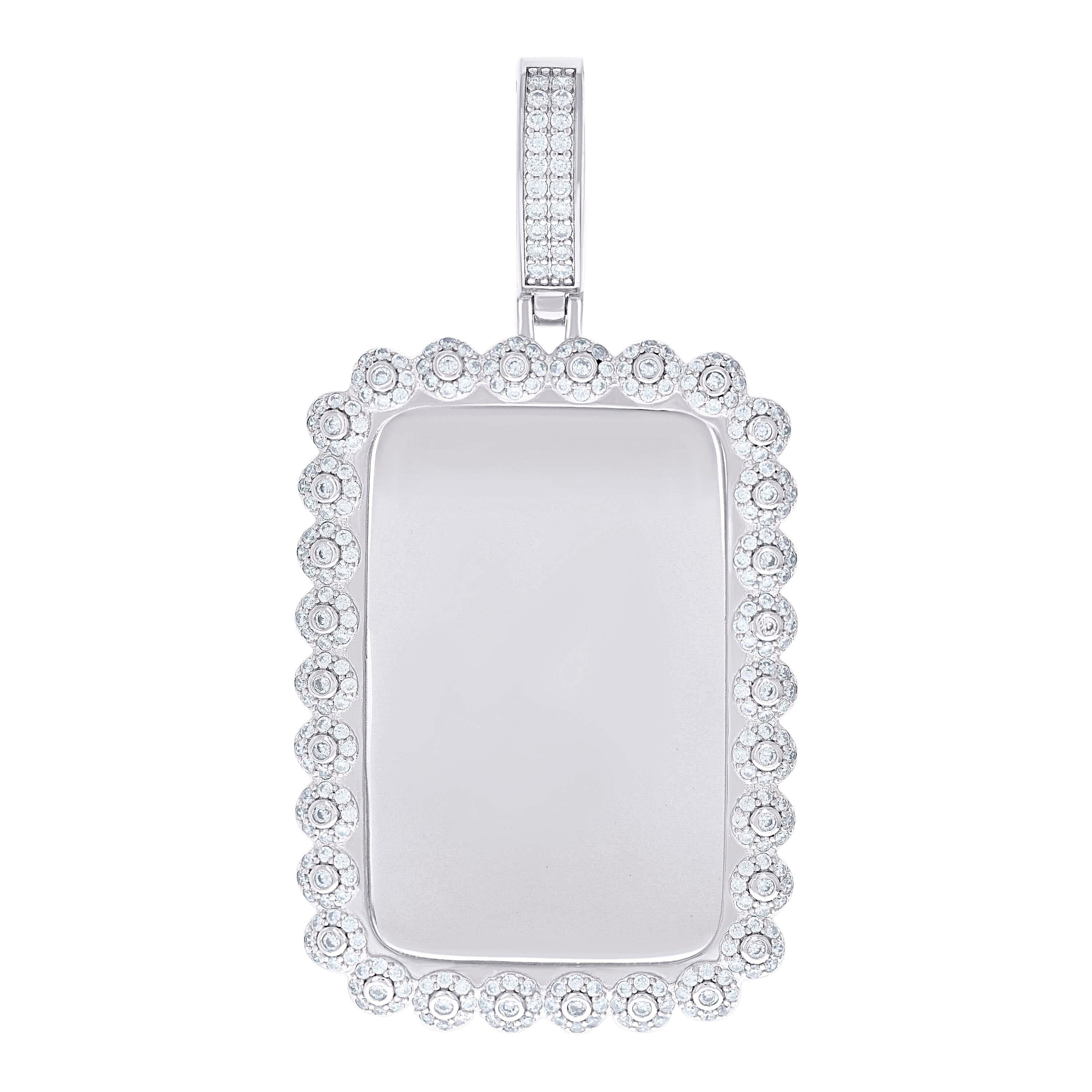 925 Sterling Silver Mens Cubic-Zirconia Dog Tag Fashion Charm Pendant 