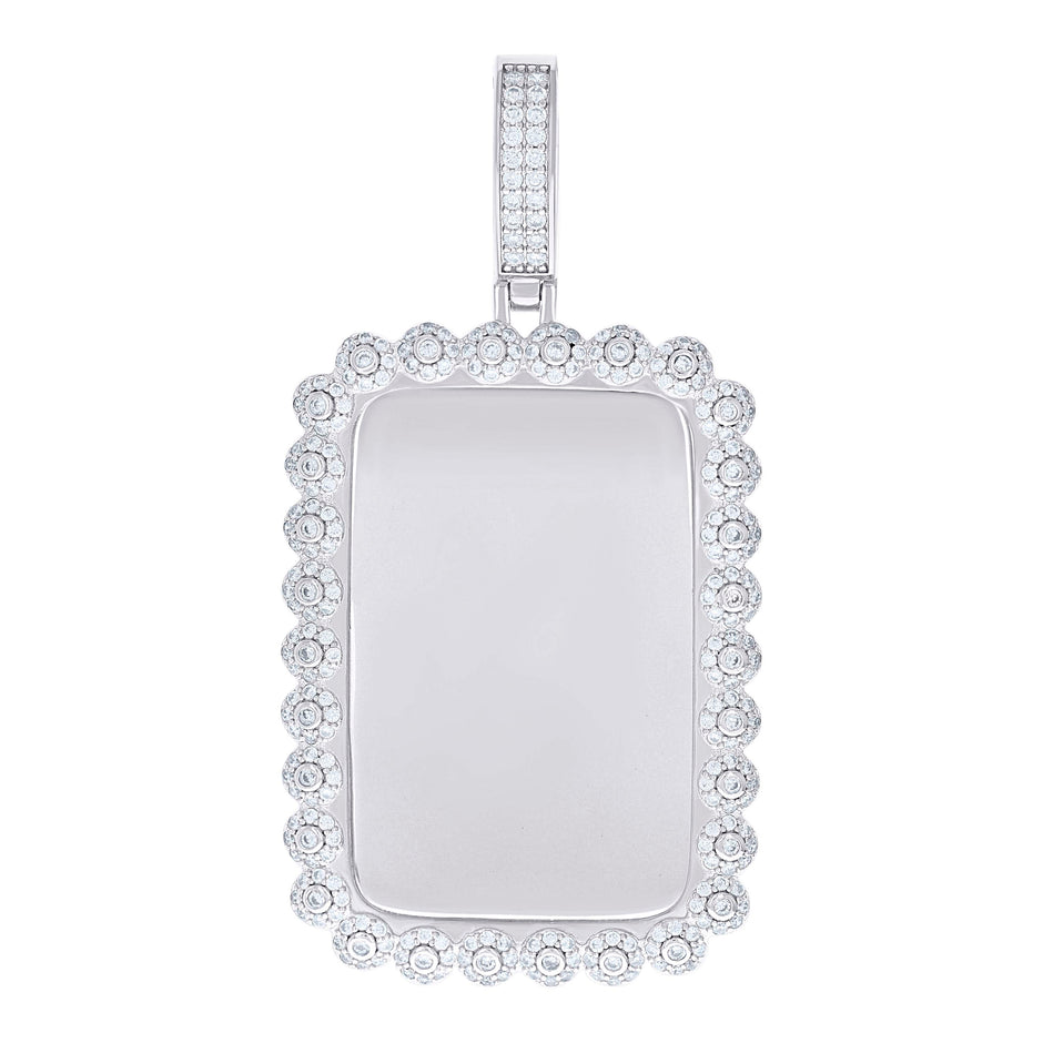 925 Sterling Silver Mens Cubic-Zirconia Dog Tag Fashion Charm Pendant 