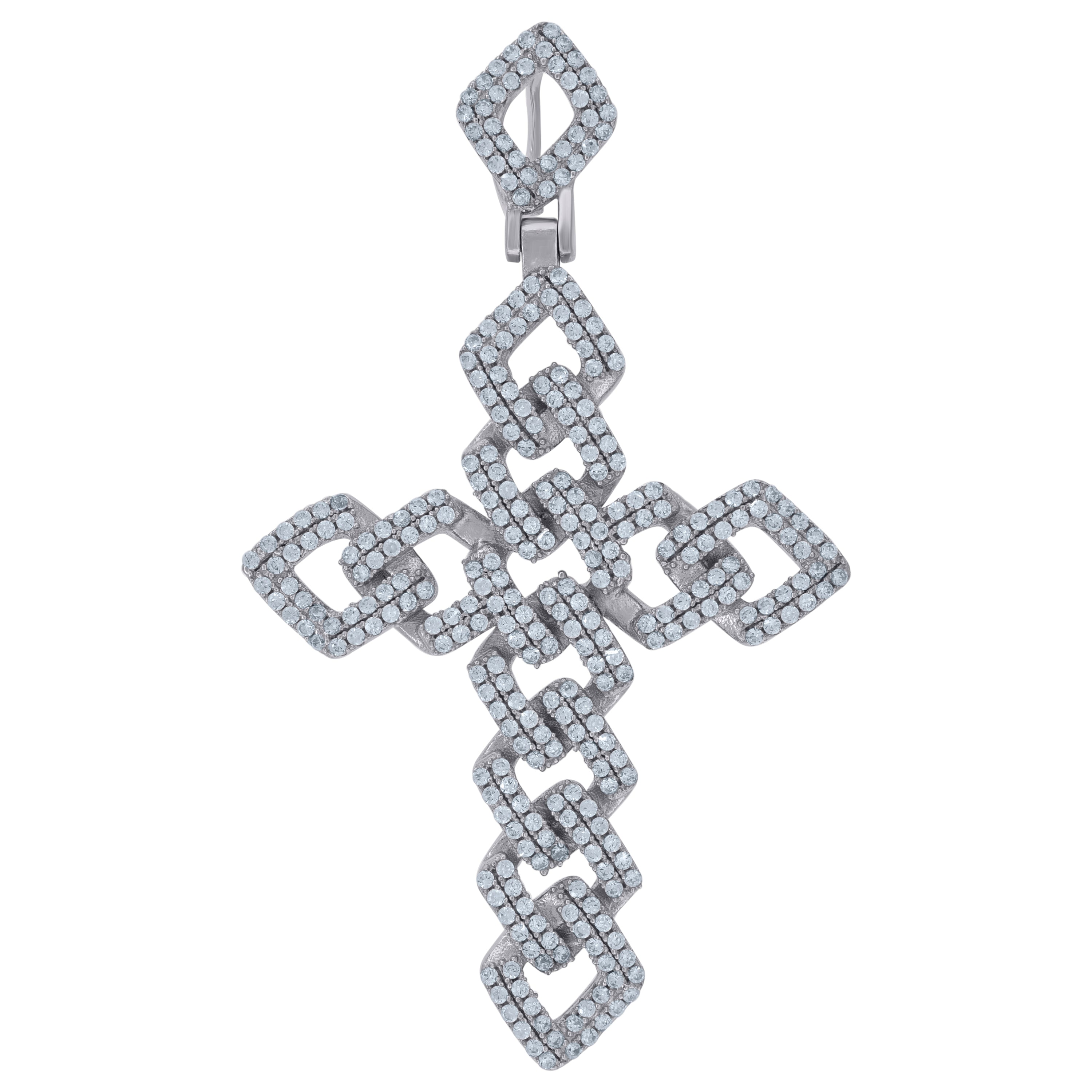 925 Sterling Silver Mens Cubic-Zirconia Cross Religious Charm Pendant 