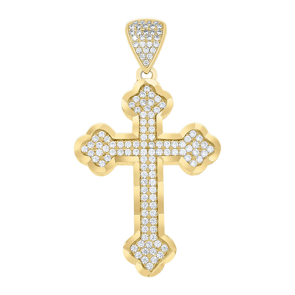 10kt Yellow Gold Unisex Cubic-Zirconia Budded Cross Religious Charm Pendant