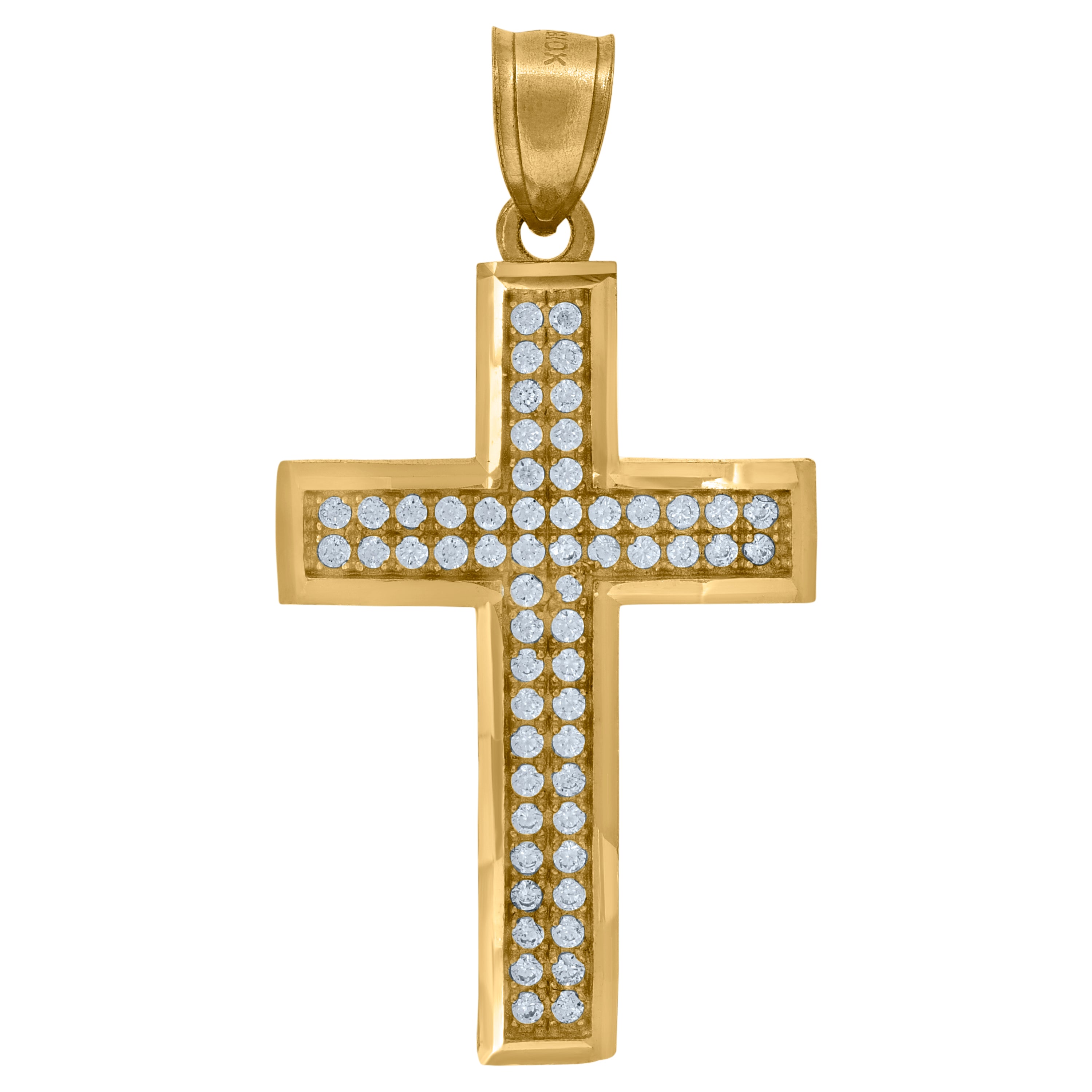 10kt Yellow Gold Unisex Cubic-Zirconia Latin Cross Religious Charm Pendant