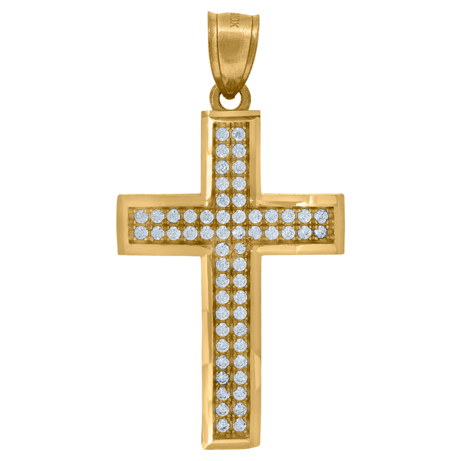 10kt Yellow Gold Unisex Cubic-Zirconia Latin Cross Religious Charm Pendant