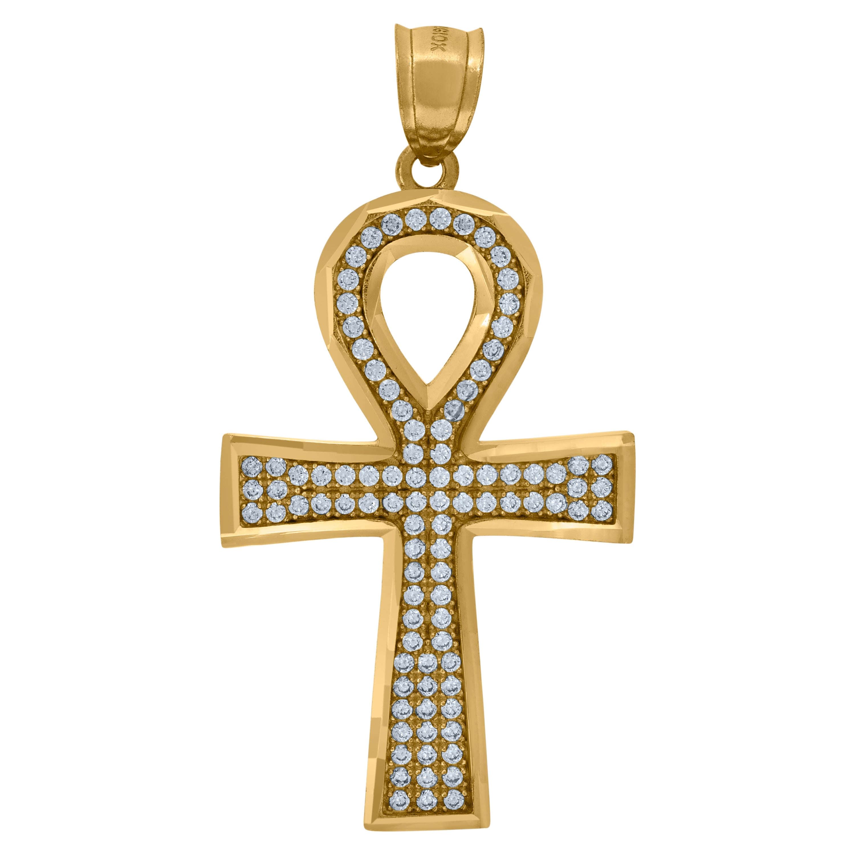 10kt Yellow Gold Unisex Cubic-Zirconia Ankh Cross Religious Charm Pendant