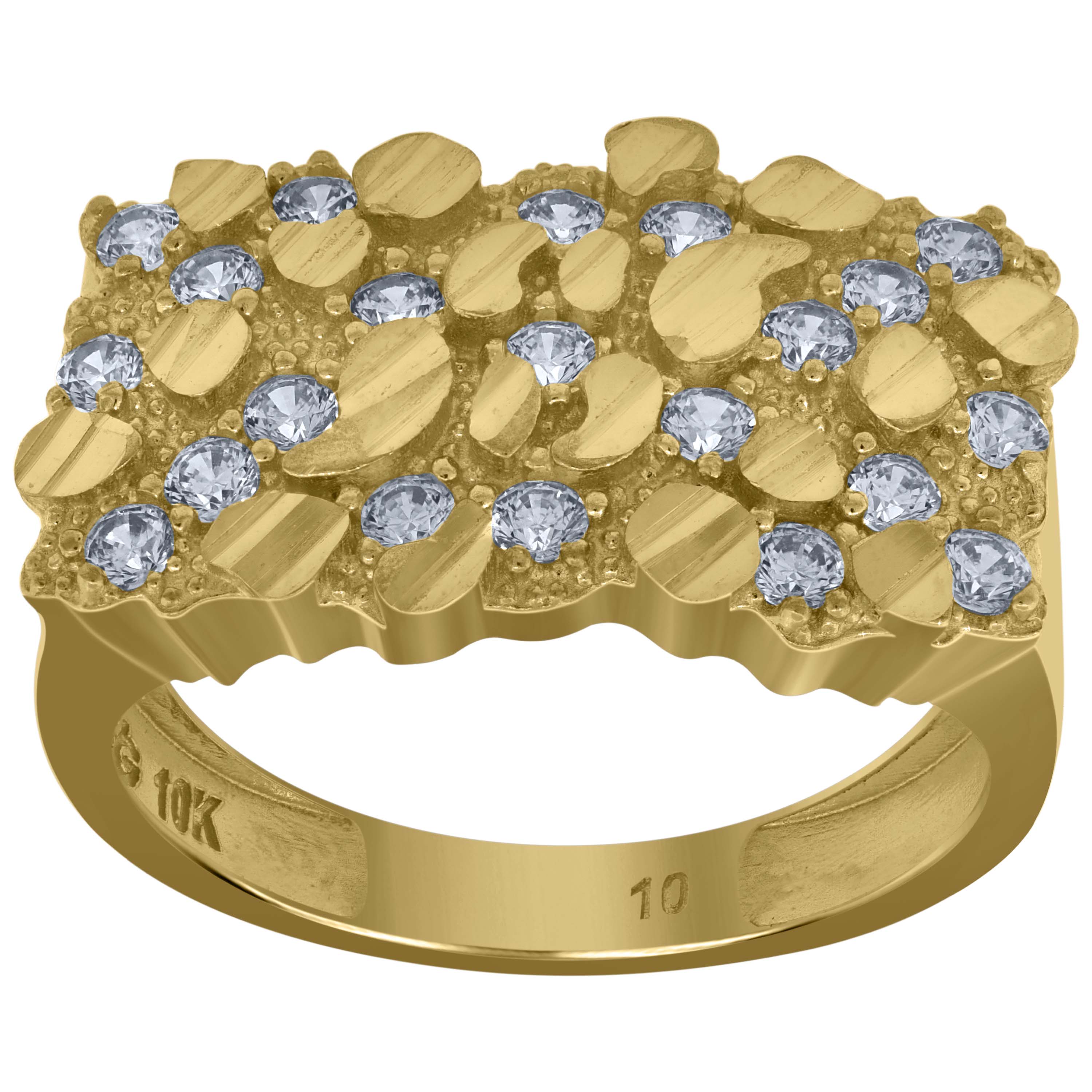 10kt Yellow Gold Mens Cubic Zirconia Nugget Fashion Ring