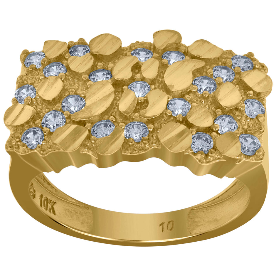 10kt Yellow Gold Mens Cubic Zirconia Nugget Fashion Ring