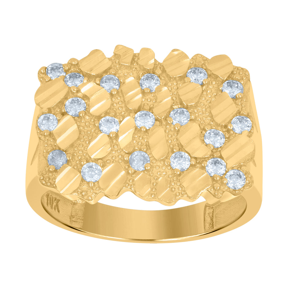 10kt Yellow Gold Mens Cubic-Zirconia Nugget Fashion Ring 