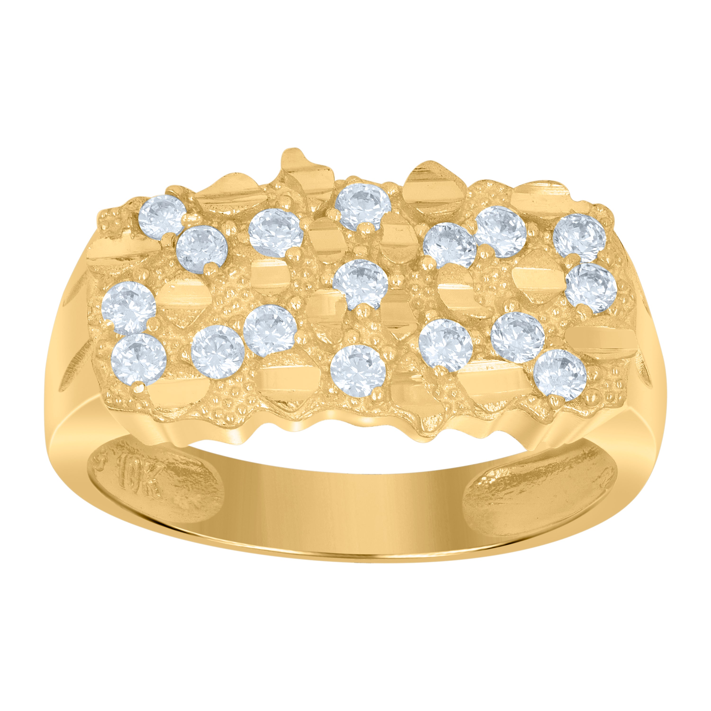 10kt Yellow Gold Mens Cubic-Zirconia Nugget Fashion Ring 