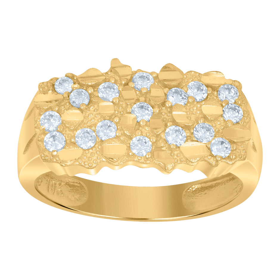 10kt Yellow Gold Mens Cubic-Zirconia Nugget Fashion Ring 