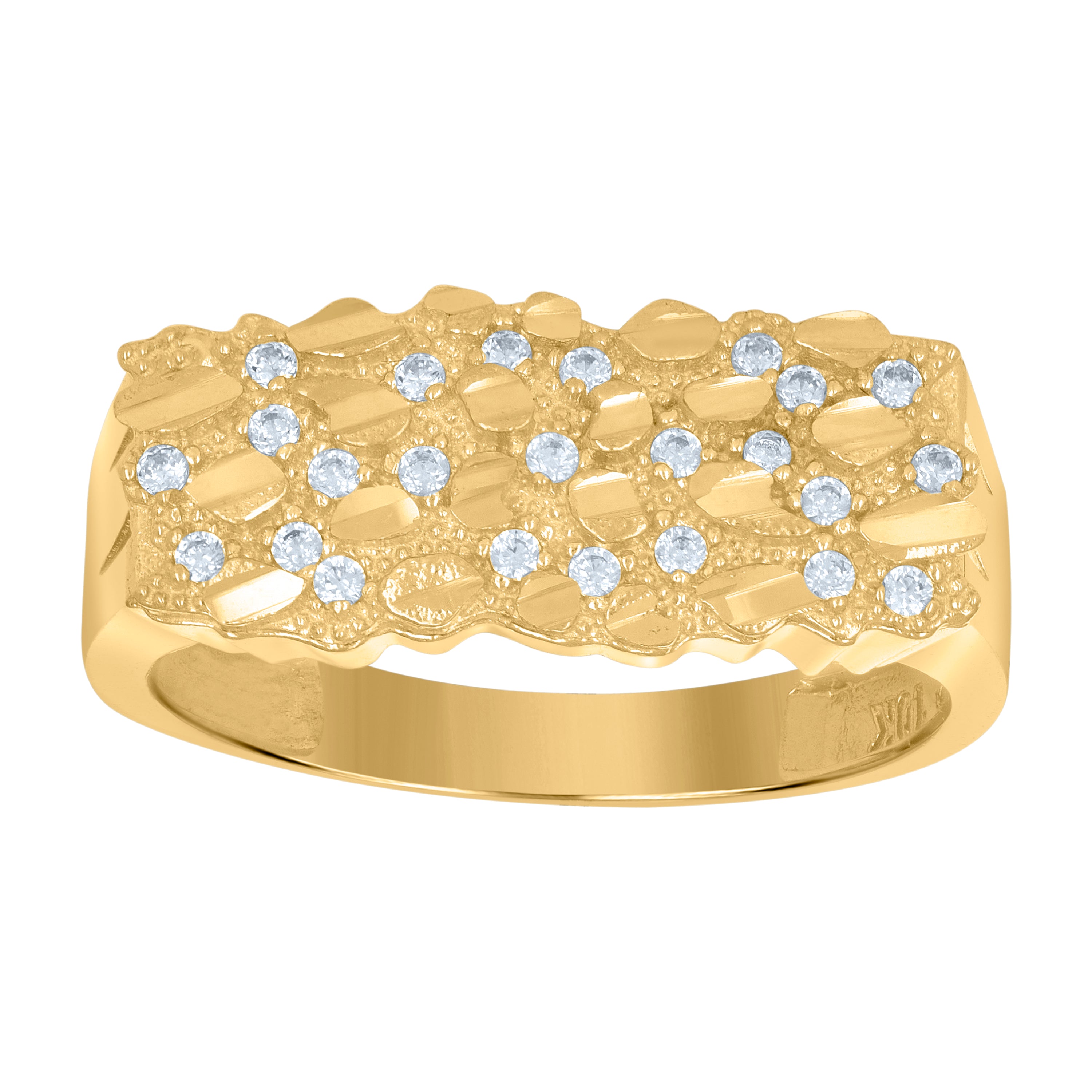 10kt Yellow Gold Mens Cubic-Zirconia Nugget Fashion Ring 