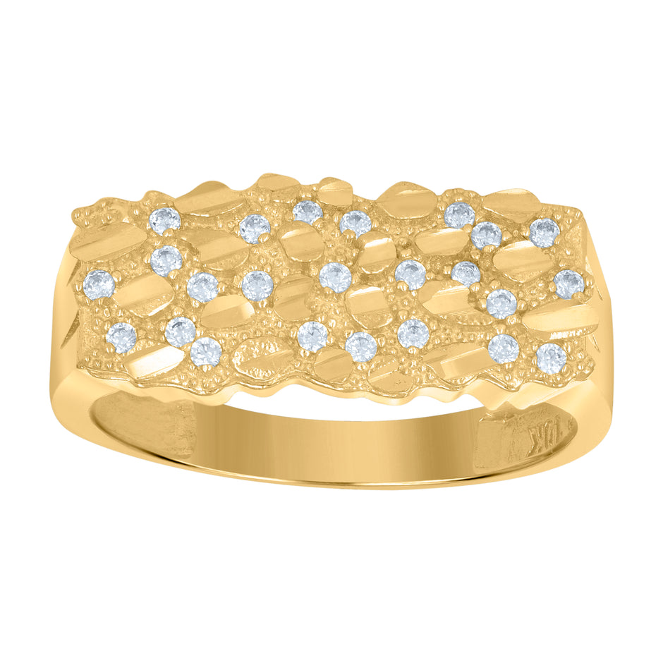 10kt Yellow Gold Mens Cubic-Zirconia Nugget Fashion Ring 