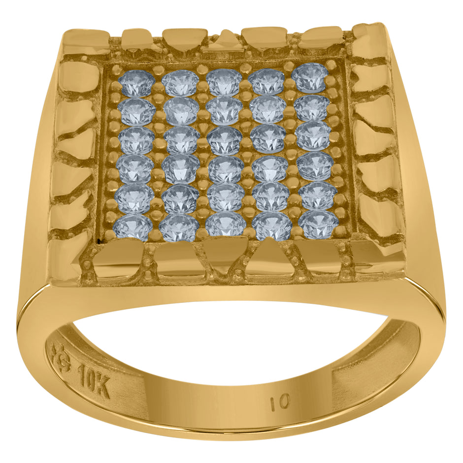 10kt Yellow Gold Mens Cubic Zirconia Square Head Nugget Fashion Ring