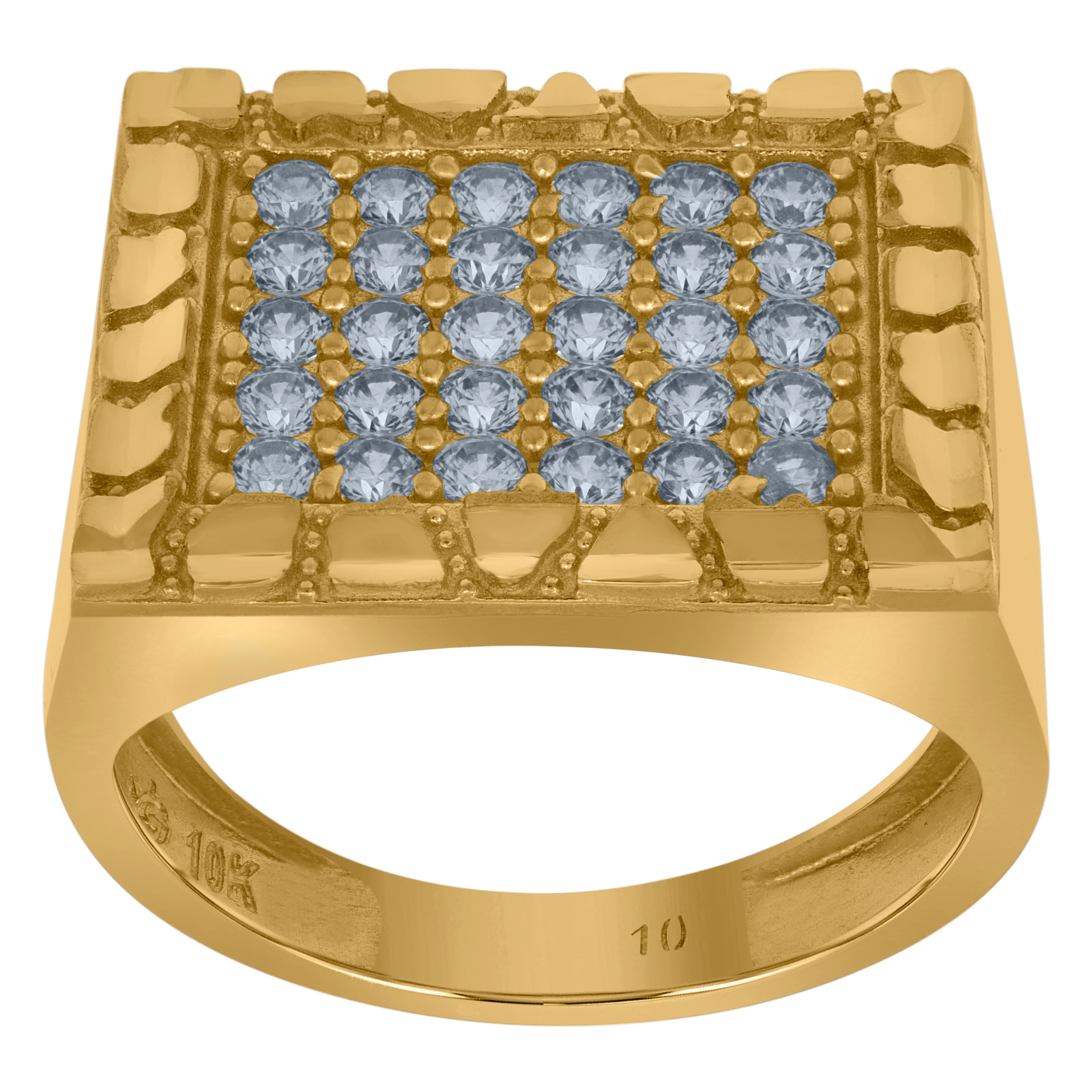 10kt Yellow Gold Mens Cubic Zirconia Square Head Nugget Fashion Ring