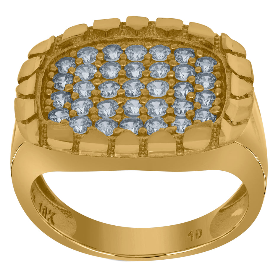 10kt Yellow Gold Mens Cubic Zirconia Nugget Fashion Ring