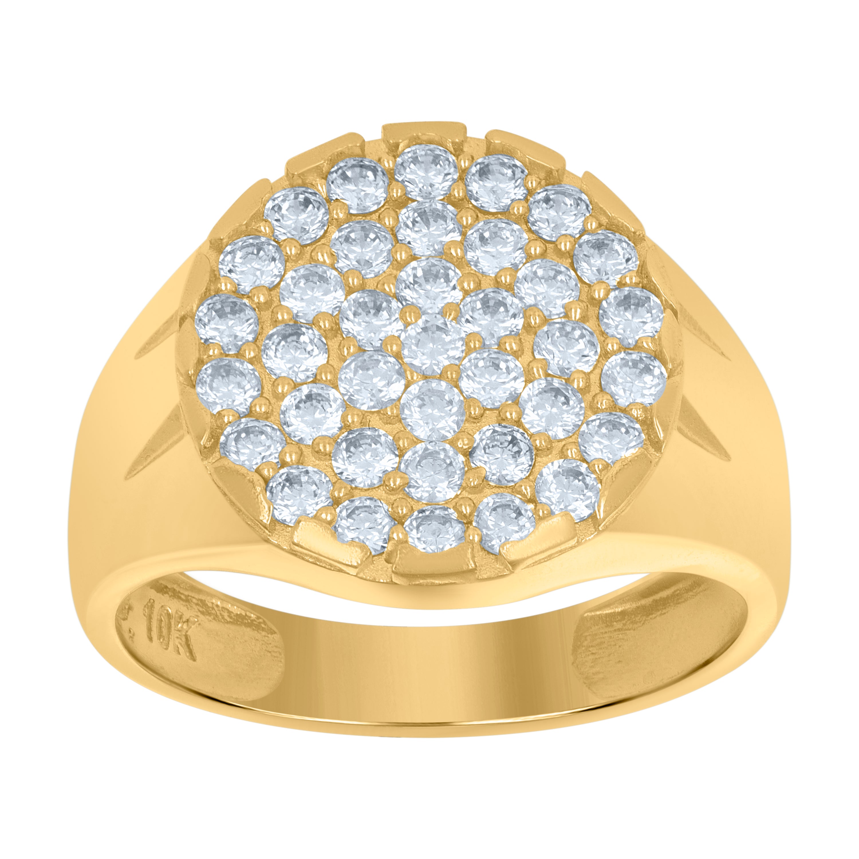 10kt Yellow Gold Mens Cubic Zirconia Round Head Fashion Ring