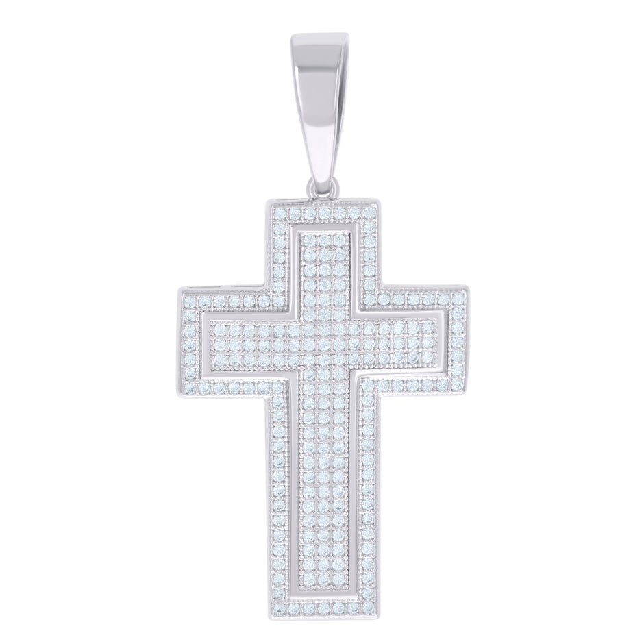 925 Sterling Silver Unisex Cz Cross Religious Charm Pendant