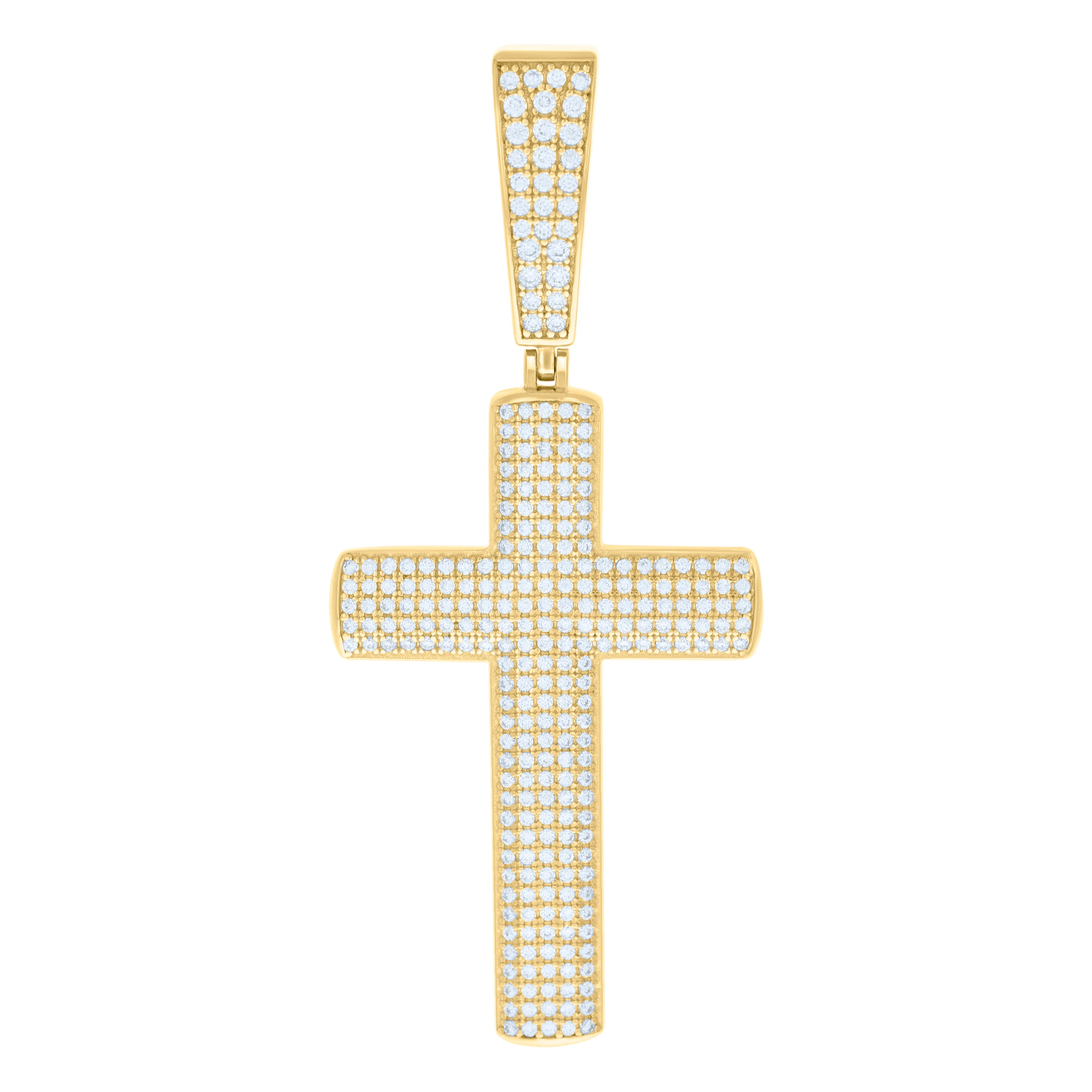 925 Sterling Silver Yellow-Tone Unisex Cz Cross Religious Charm Pendant