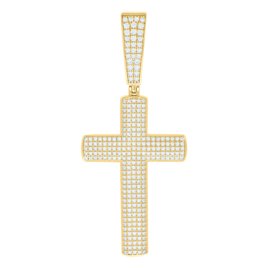 925 Sterling Silver Yellow-Tone Unisex Cz Cross Religious Charm Pendant