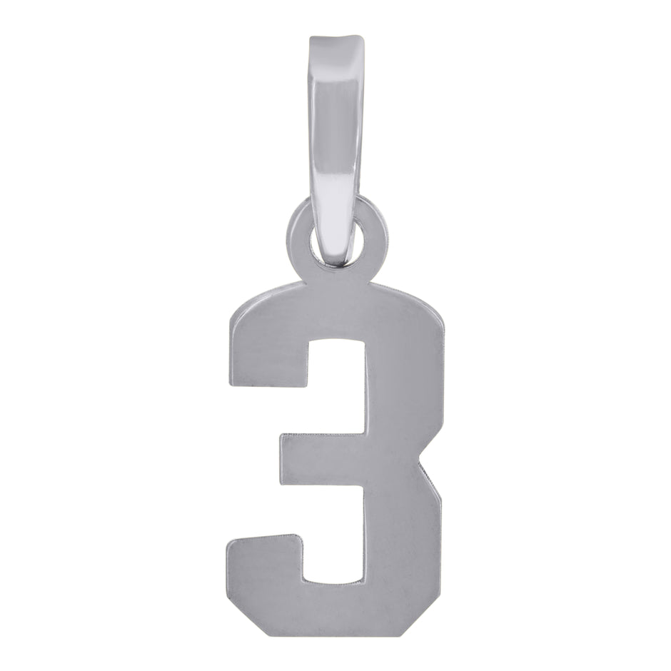 925 Sterling Silver Unisex Initial Number 3 Charm Pendant