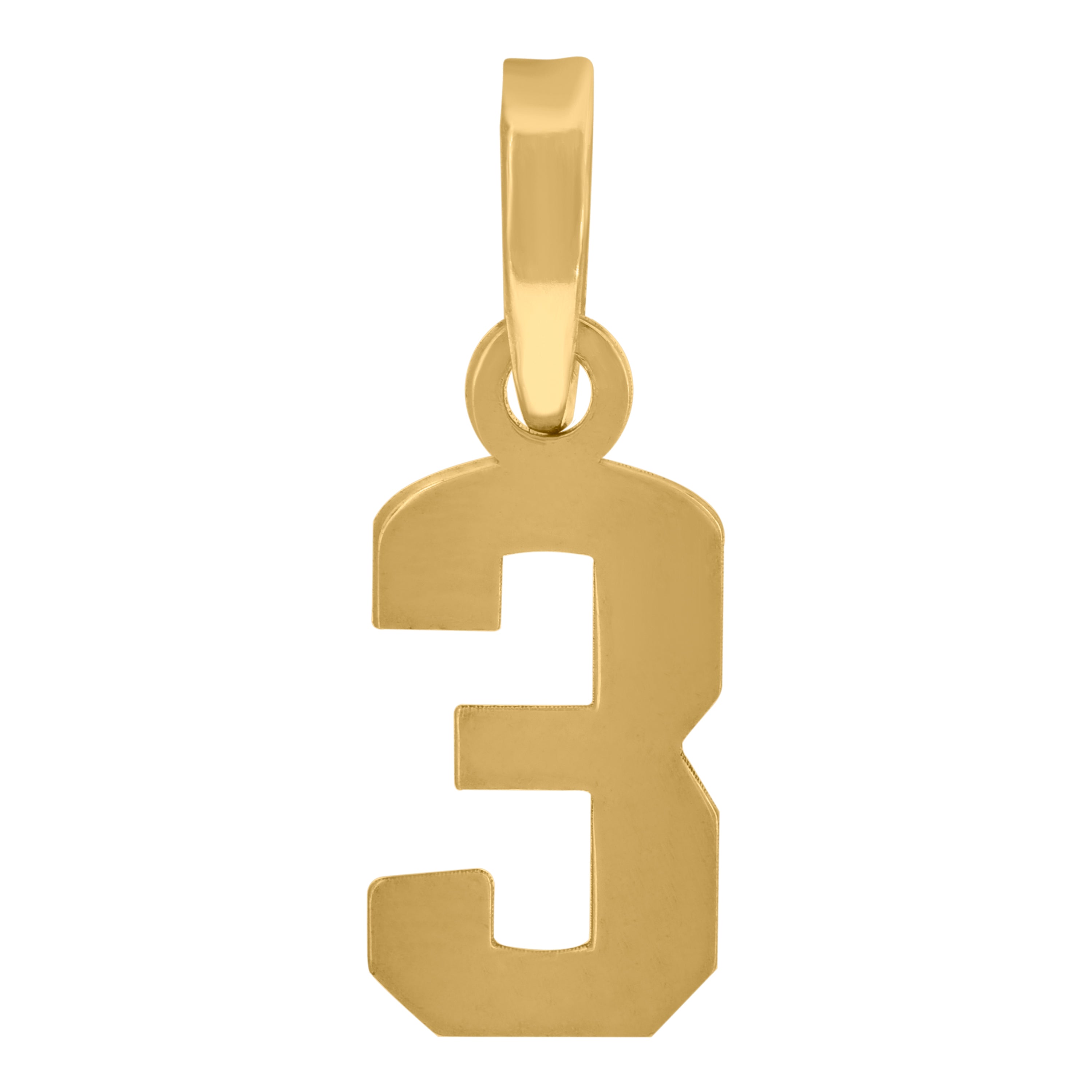 925 Sterling Silver Yellow-Tone Unisex Initial Number 3 Charm Pendant