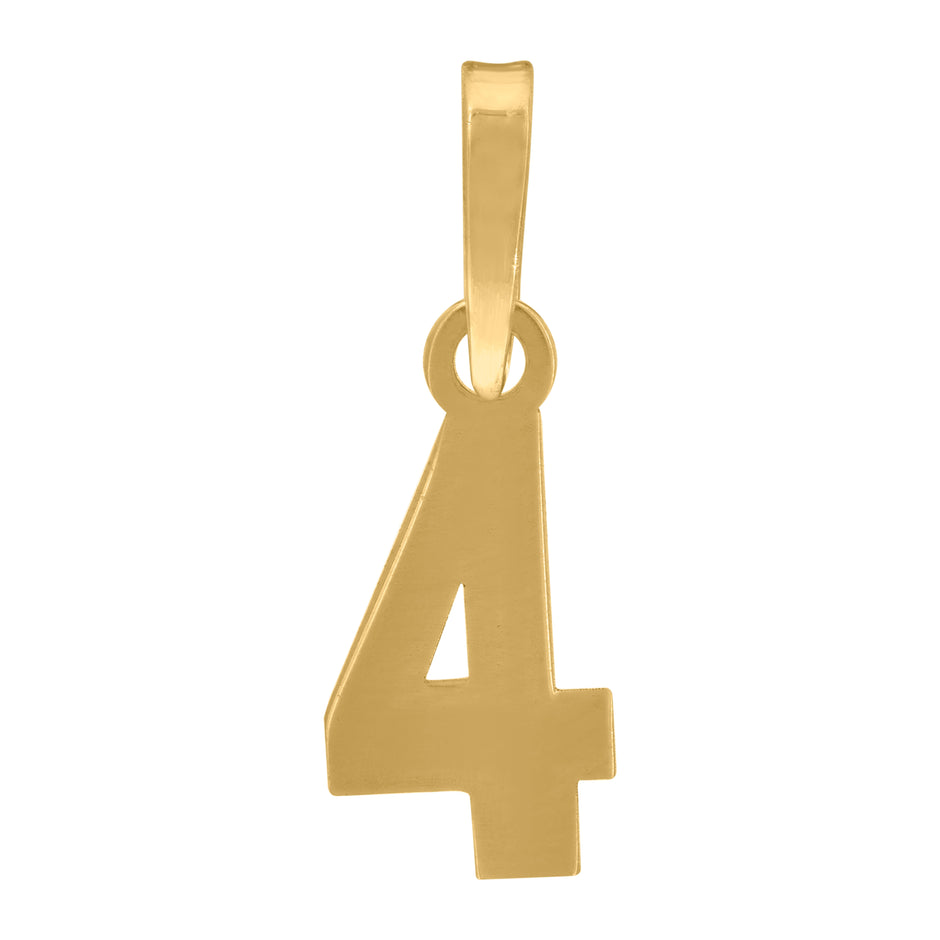 925 Sterling Silver Yellow-Tone Unisex Initial Number 4 Charm Pendant