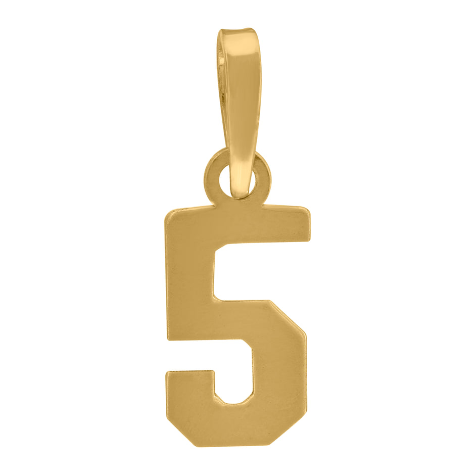 925 Sterling Silver Yellow-Tone Unisex Initial Number 5 Charm Pendant