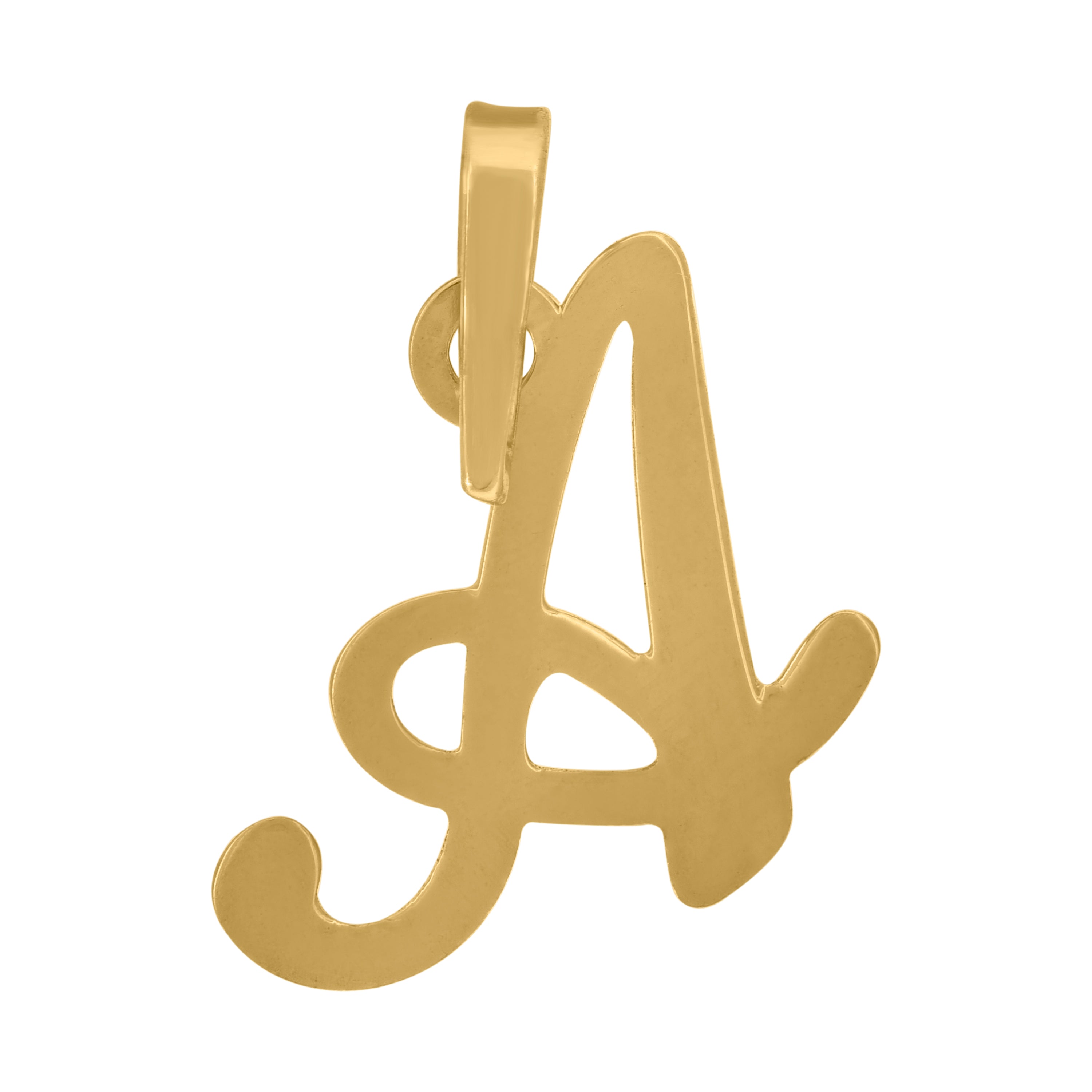 925 Sterling Silver Yellow-Tone Unisex Cursive Initial Alphabet A Charm Pendant