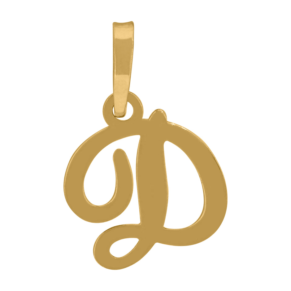 925 Sterling Silver Yellow-Tone Unisex Cursive Initial Alphabet D Charm Pendant